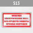 Знак (плакат) «Опасное электрическое поле. Без средств защиты проход запрещен», S13 (металл, 200х100 мм)